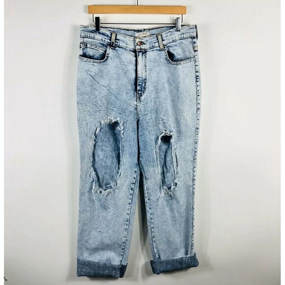 Vibrant Acid Wash High Waist Exposed Thigh Jeans - Picture 1 of 6